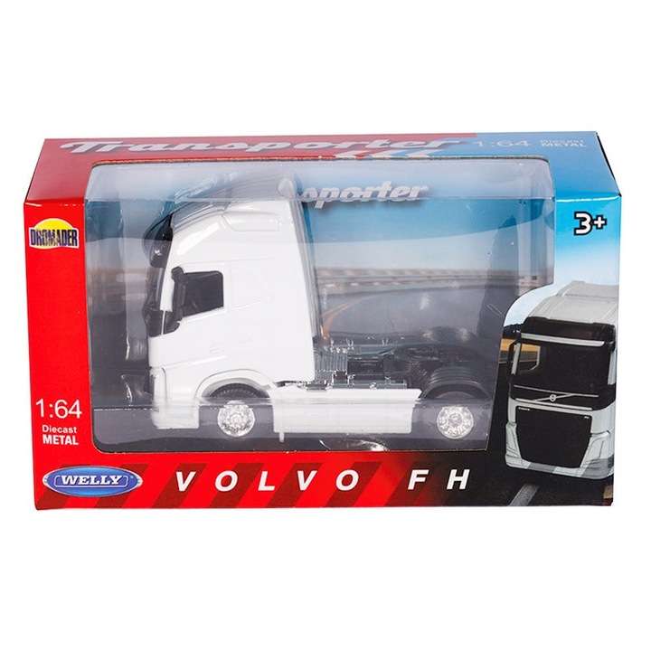 Játékautó, Welly, VOLVO FH, fém, fehér, fekete