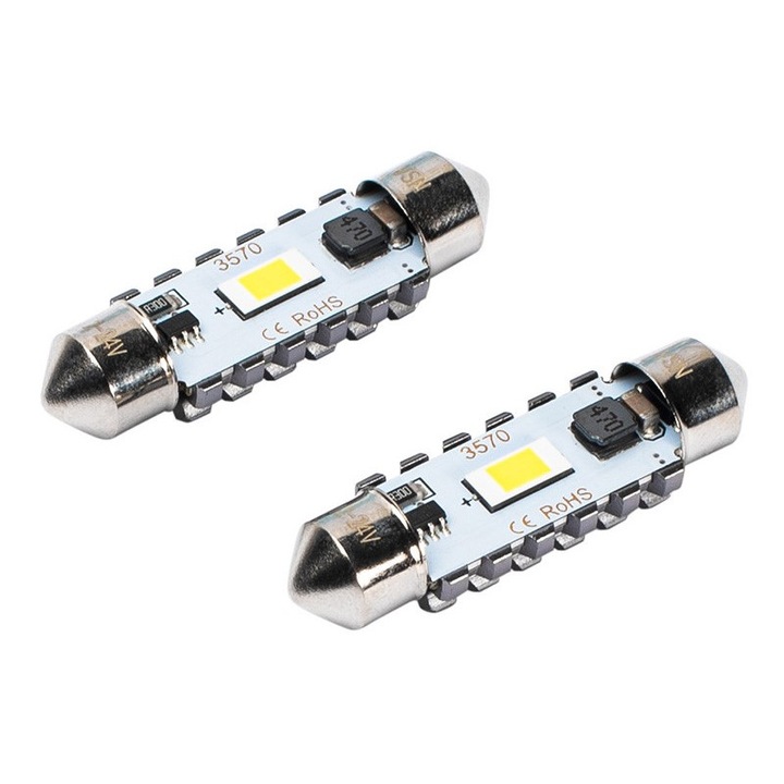 Set 2 becuri SV8.5, Vision, 39 mm, 12/ 24 V, LED, Alb