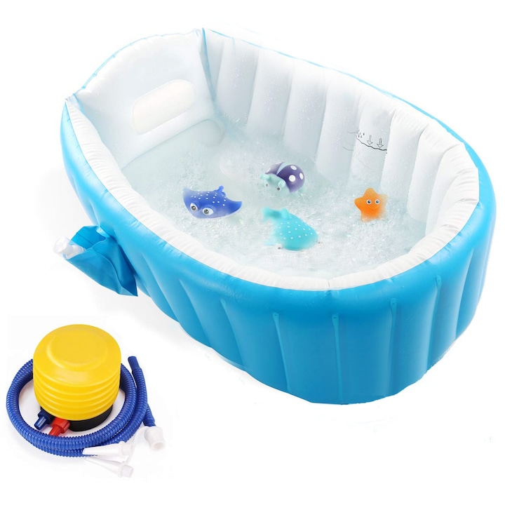Надуваема вана за бебета, MWAOWM, PVC, синя