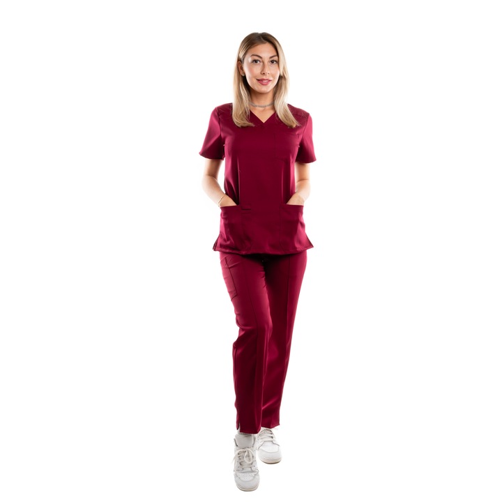 Дамски медицински костюм Lia Veselie премиум памук класически модел бордо XS