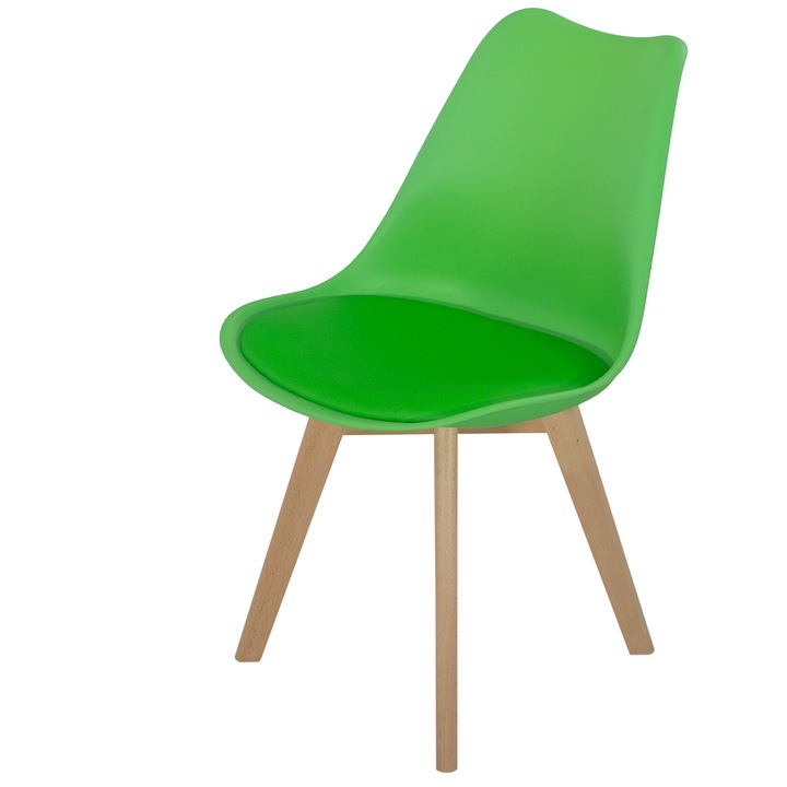 Scaun DENVER Stockholm, verde, model scandinav, sezut tip scoica tapitat, picioare lemn, 48x50x82 cm