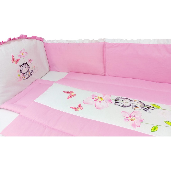 Lenjerie patut bebe cu 5 piese exclusiv pisicuta curioasa roz