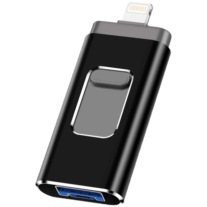 USB памет 256 GB 4 в 1, Флашка IOS & Android, USB тип C, Micro USB, Съвместим Iphone, Ipad, Ipod, Android, PC, Лаптоп, Черен