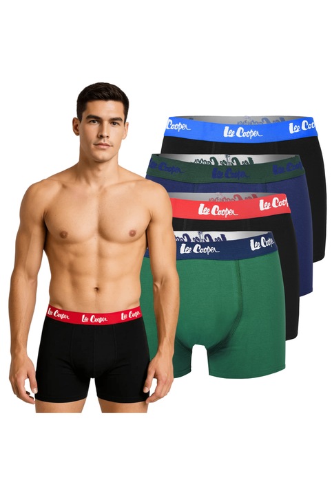 Set 4 de Boxeri Barbati, Lee Cooper, BM4143, Bumbac, Verde/Negru/BLUE