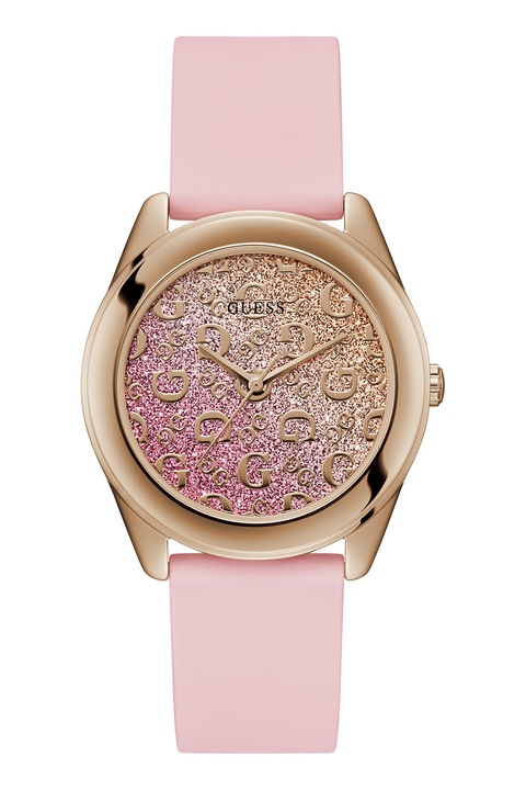 Guess, Кварцов часовник от неръждаема стомана с брокатен циферблат, Rose Gold, Пастелнорозов