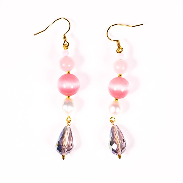 Cercei perle, agate si cristal fatetat 7cm