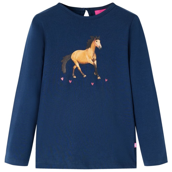 Tricou pentru copii cu maneci lungi vidaXL, imprimeu cal, bleumarin, Albastru