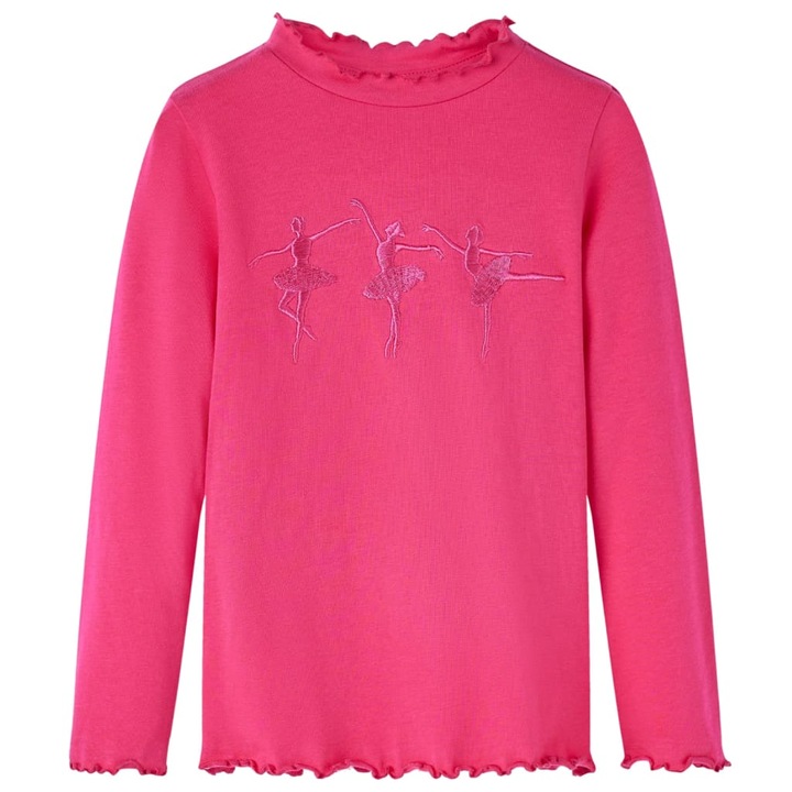 Tricou pentru copii cu maneci lungi vidaXL, design balerine, roz aprins, Roz