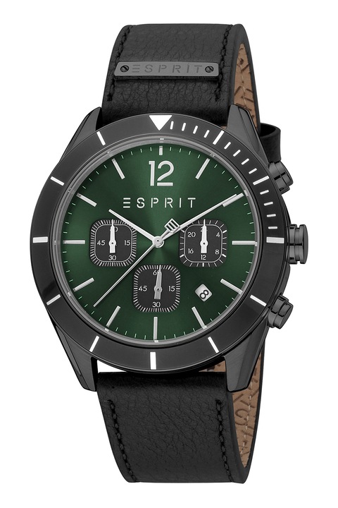 Esprit, Кварцов часовник с кожена каишка, Черен