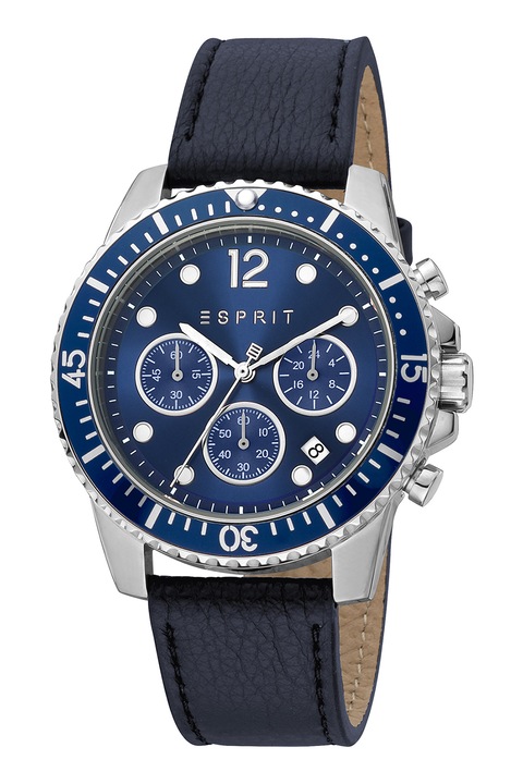Esprit, Часовник от неръждаема стомана с кожена каишка, Тъмносин