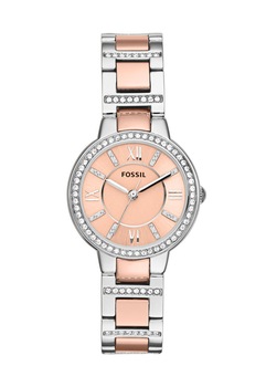 Fossil Ceas argintiu cu auriu rose cu cristale Virginia Fossil Ceas argintiu cu auriu rose cu cristale Virginia