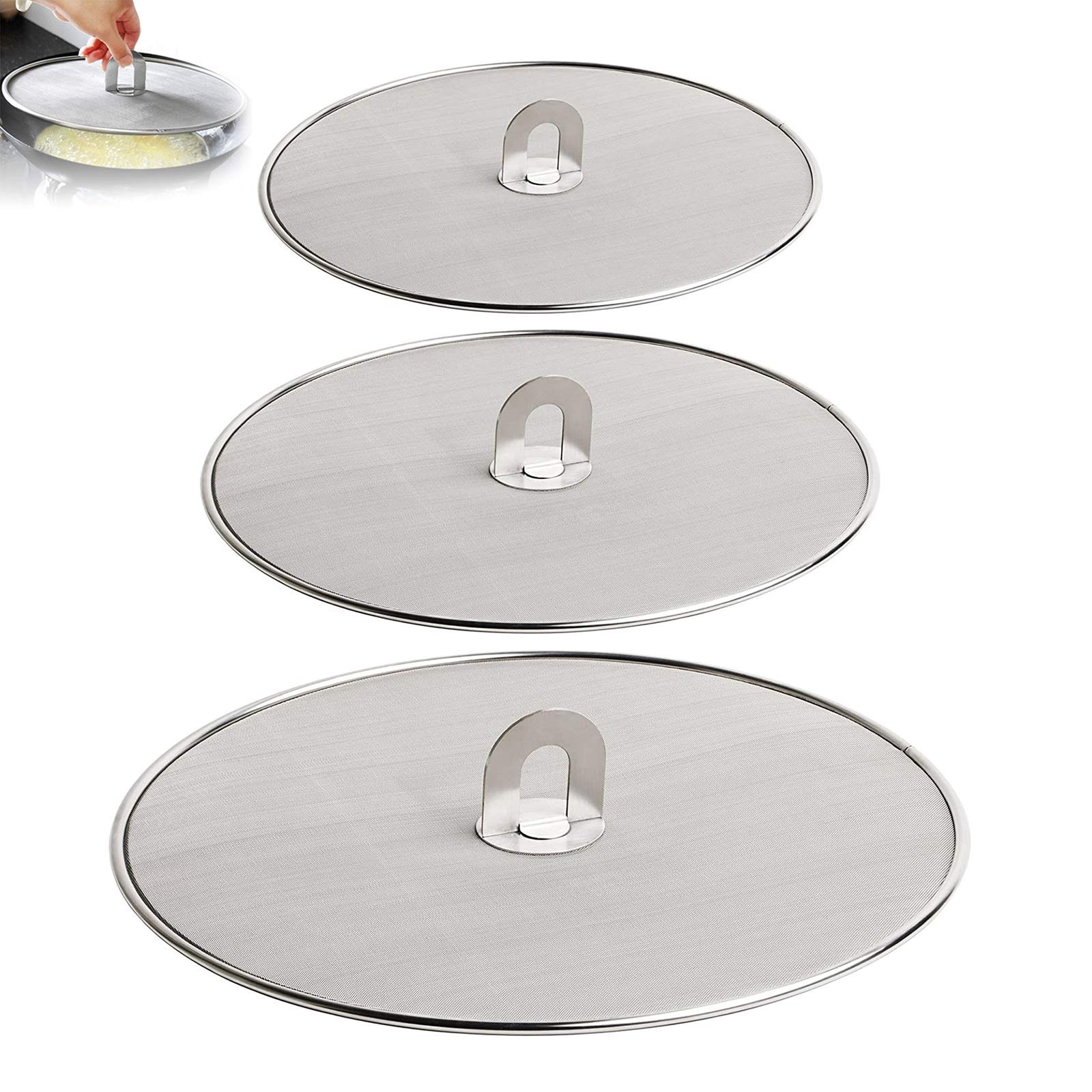 Set 4 Paraschizzi In Acciaio Inox Per Padelle | Rete Fine Antigrasso | 33, 29, 25 E 20 Cm | Lavabili In Lavastoviglie - 4