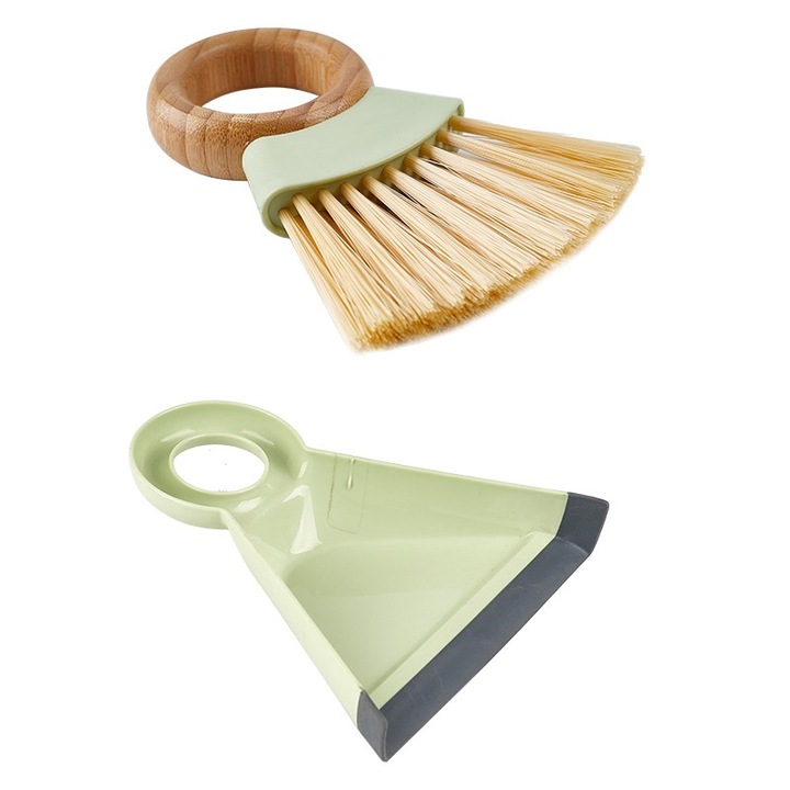 Set mini matura si faras, curatare birou, verde, din bambus si plastic reciclat