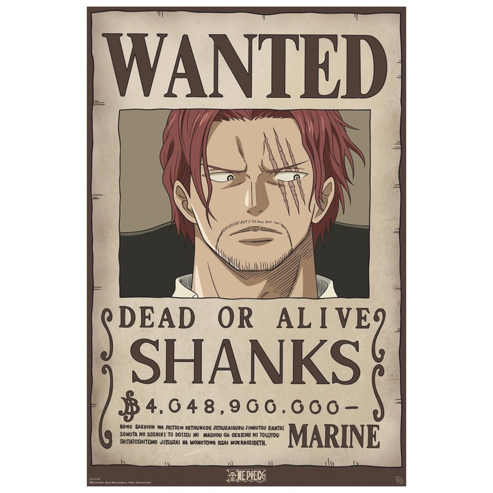 Poster, One Piece, Wanted Shanks, 91.5 x 61 cm