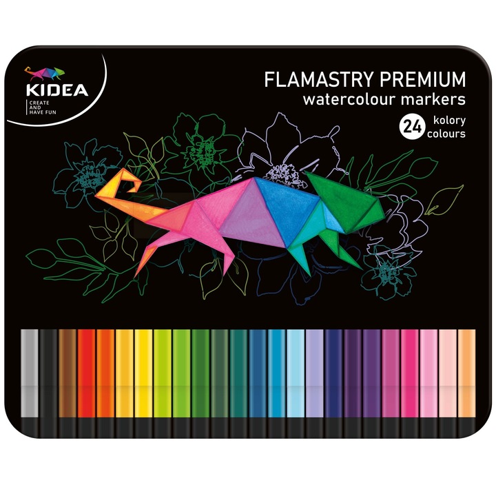 Комплект флумастери Derform, 24 цвята, Метална кутия