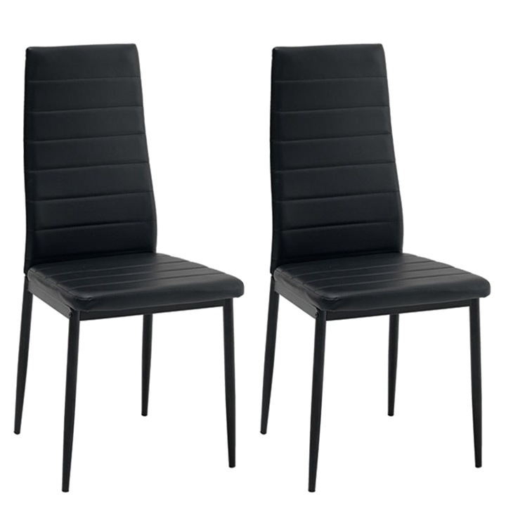 Set 2x Scaun bucatarie, Negru, Spatar ergonomic, Piele ecologica, Pentru Restaurante, Living, Terase sau industrial
