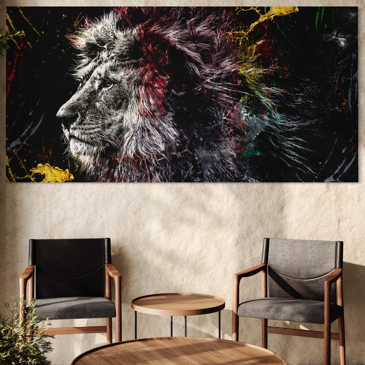 Tablou Canvas Premium, LuxCanva® B1070, The Lion Look, 60 X 120 CM, Panza Bumbac 100% 400g/m2, Sasiu Lemn, Decorativ, Birou, Leu, Rege, Dormitor, Jungla, Colorat