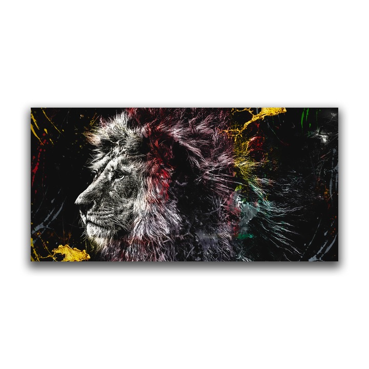 Prémium vászonfestmény, LuxCanva® B1070, The Lion Look, 60 X 120 CM, 100% pamut vászon 400g/m2, fakeret, dekoratív, iroda, oroszlán, király, hálószoba, dzsungel, színes