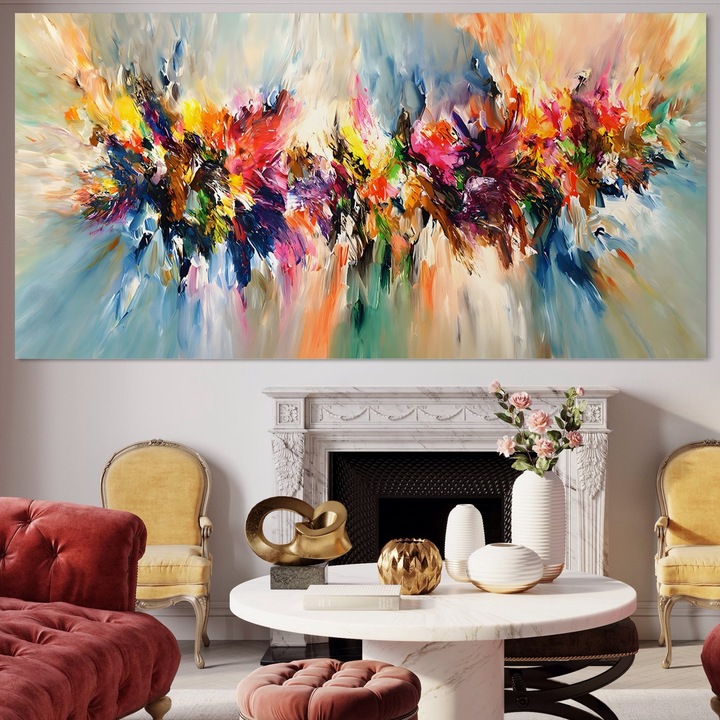 Tablou Canvas Premium, LuxCanva® B1073, Dansul culorilor, 70 X 140 CM, Panza Bumbac 100% 400g/m2, Sasiu Lemn, Decorativ, Dormitor, Culori, Living, Fericire, Culori Vibrante