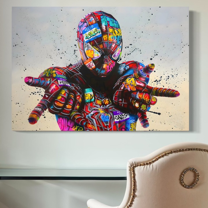 Tablou Canvas Premium, LuxCanva® B1074, The Amazing Spider-Man, 95 X 135 CM, Panza Bumbac 100% 400g/m2, Sasiu Lemn, Decorativ, Camera Copil, Personaj, Supererou, Marvel, Culori Vibrante