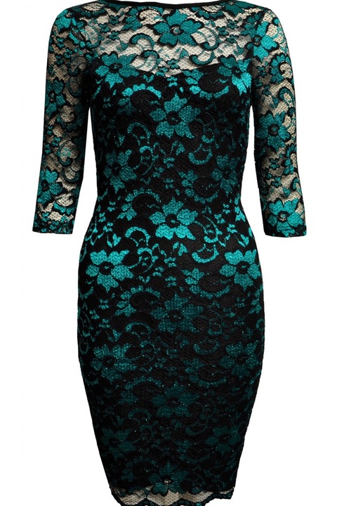 Rochie mini fara spate din dantela John Zack, negru si verde, M INTL