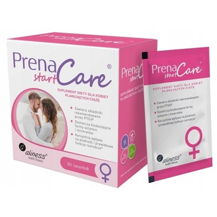 Supliment alimentar, Aliness, PrenaCare Start pentru femei, Planificarea sarcinii, Fertilitatea, Vitamine si minerale, 30 de pliculete