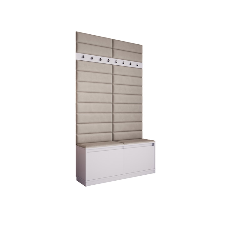 Cuier Hol Klaus VI, alb cu tapiterie gri deschis, 120 x 205 X 33 cm