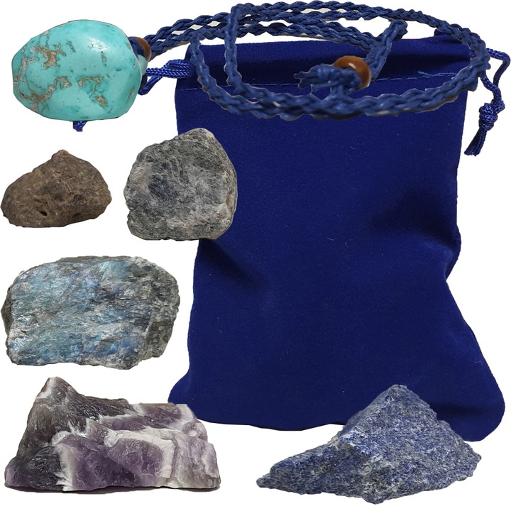 Set 6 cristale naturale vindecatoare, protectoare, pentru zodia Sagetator: Ametist, Labradorit, Lapis Lazuli, Turcoaz, Safir, Rubin