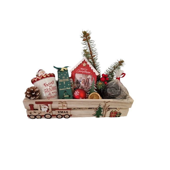 Кошница за коледните празници, с празнична аранжировка Prestige Gift, Little Train