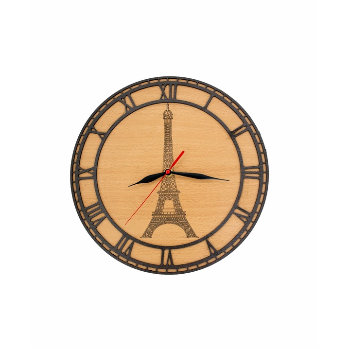 Ceas Turn Eiffel din lemn, 30 cm diametru