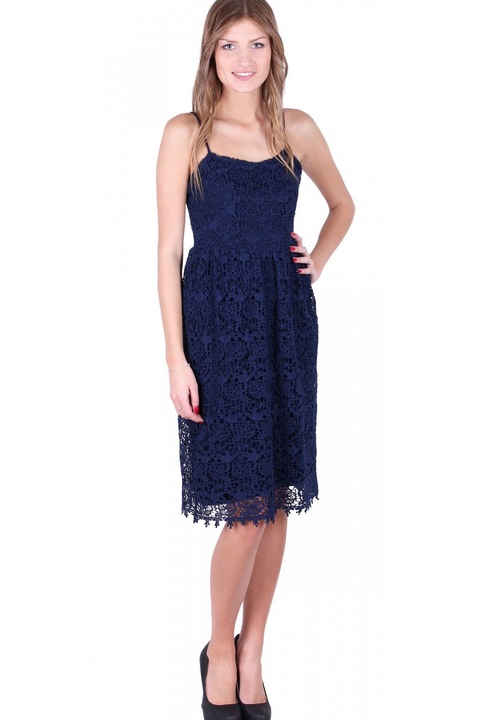 Rochie din dantela guipure albastru marin John Zack