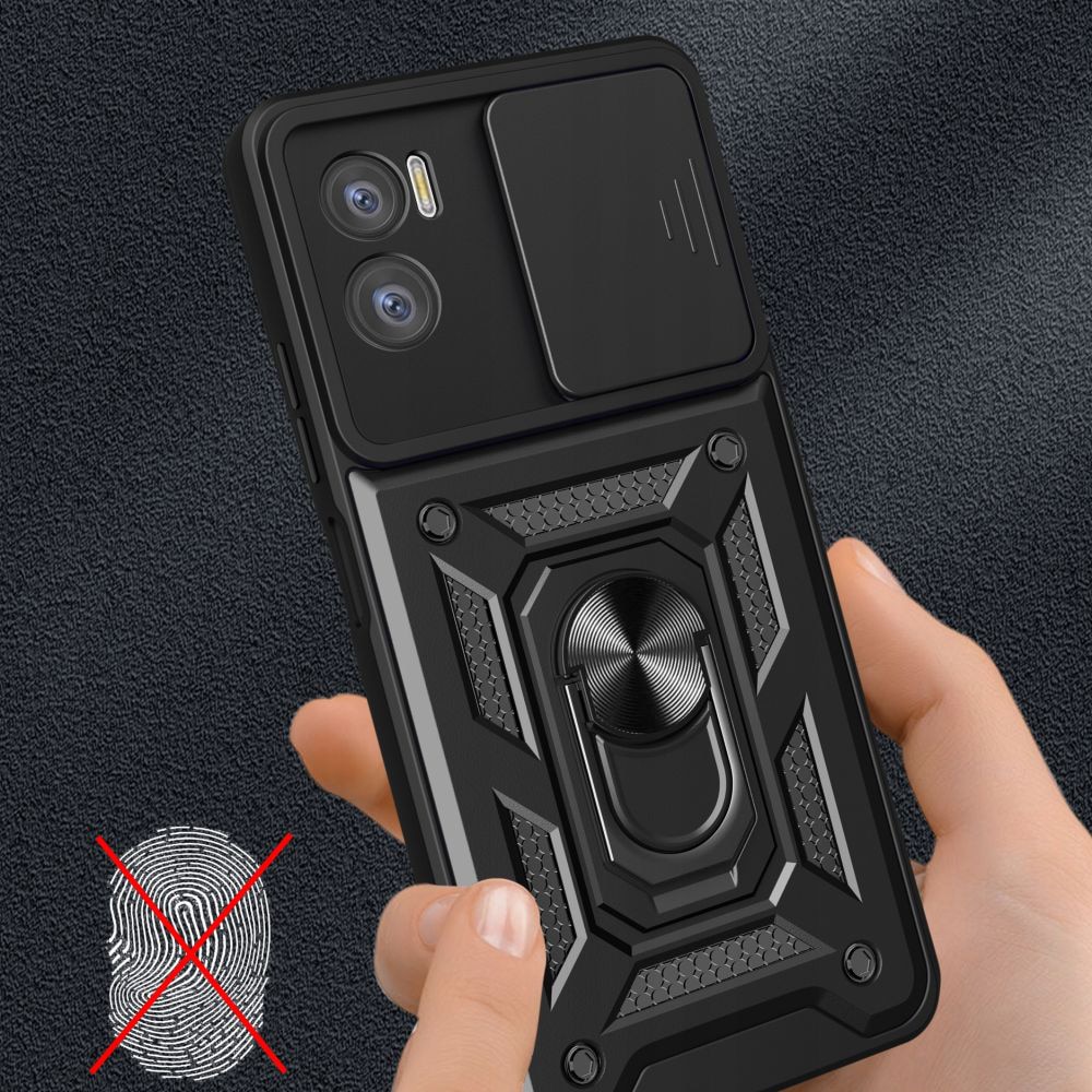 Husa pentru Motorola Moto E22 / Moto E22i Premium Hybrid Armor Kickstand, Slider Camera, Antisoc, Protectie Superioara, Negru