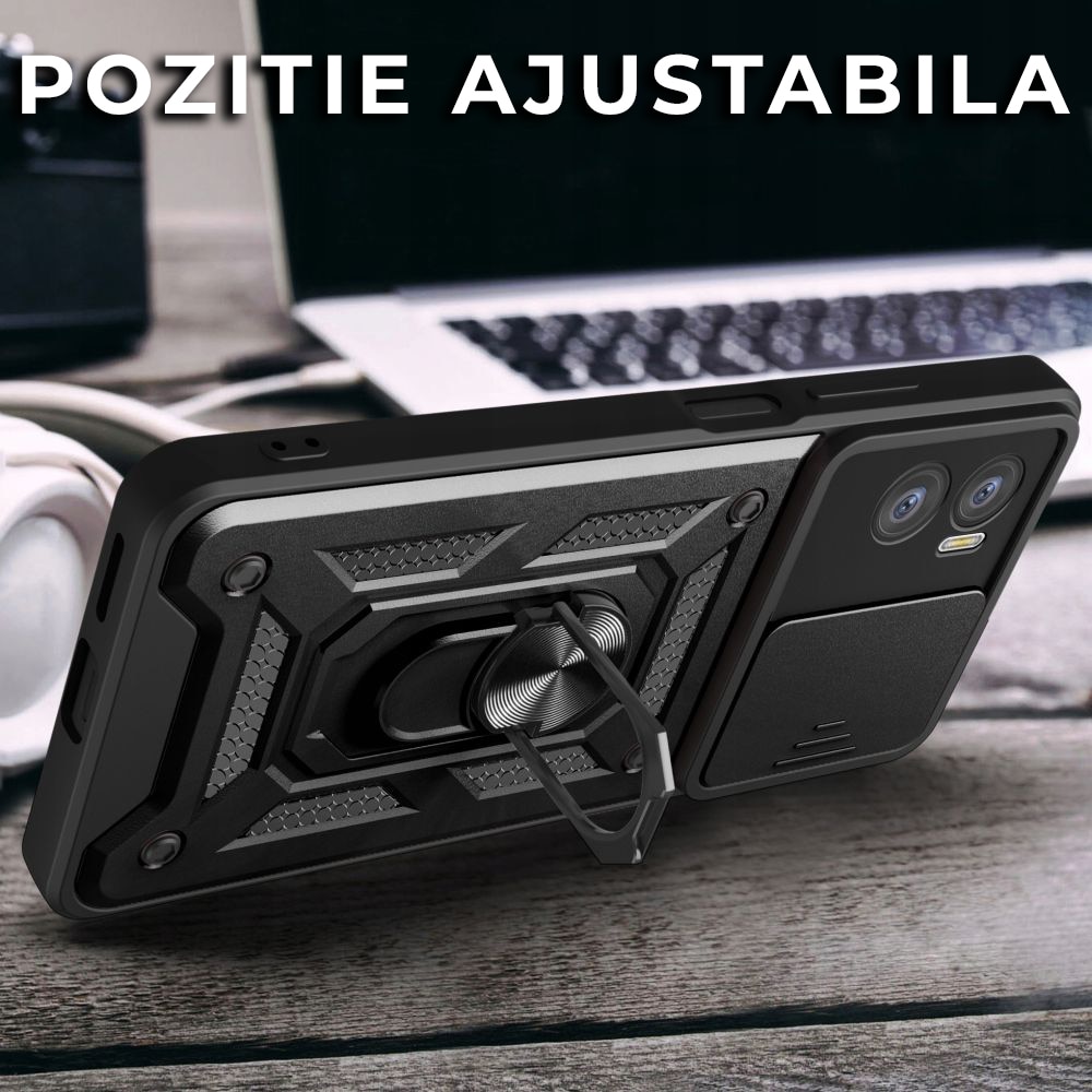 Husa pentru Motorola Moto E22 / Moto E22i Premium Hybrid Armor Kickstand, Slider Camera, Antisoc, Protectie Superioara, Negru
