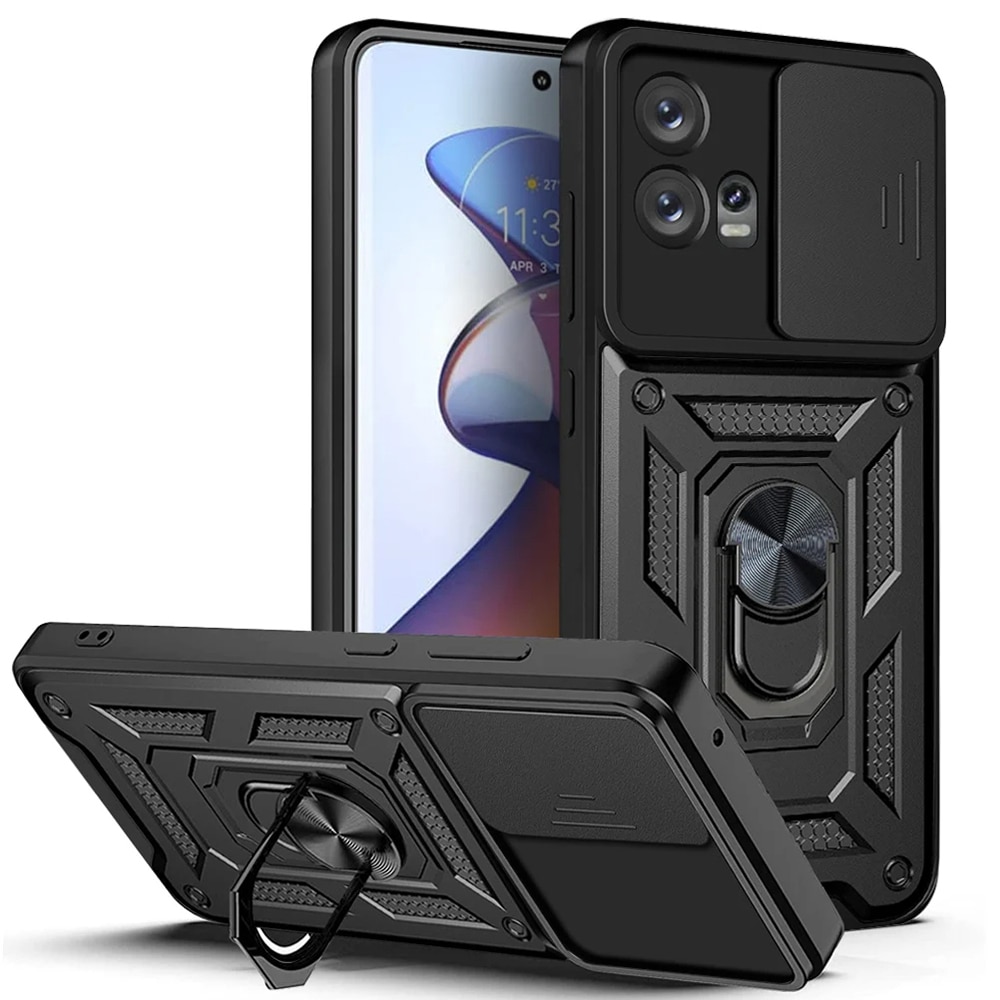 Husa pentru Motorola Edge 30 Fusion Premium Hybrid Armor Kickstand, Slider Camera, Antisoc, Protectie Superioara, Negru