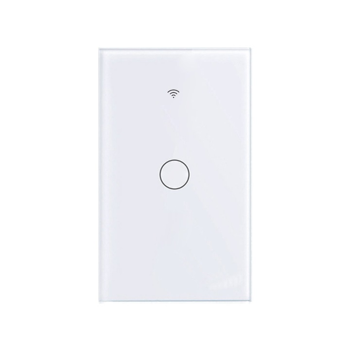 Intelligens WiFi érintőkapcsoló, 1 csatornás, kompatibilis a következőkkel: Alexa, Google home, ifttt, AliGenie, Tuya, üveg, fehér