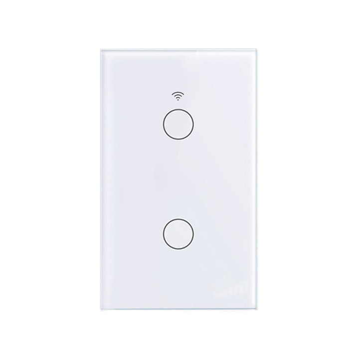 Intelligens WiFi Touch Switch, 2 csatornás, kompatibilis a következőkkel: Alexa, Google home, ifttt, AliGenie, Tuya, Üveg, Fehér