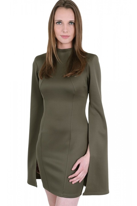 Rochie kaki cu maneci cu fanta John Zack