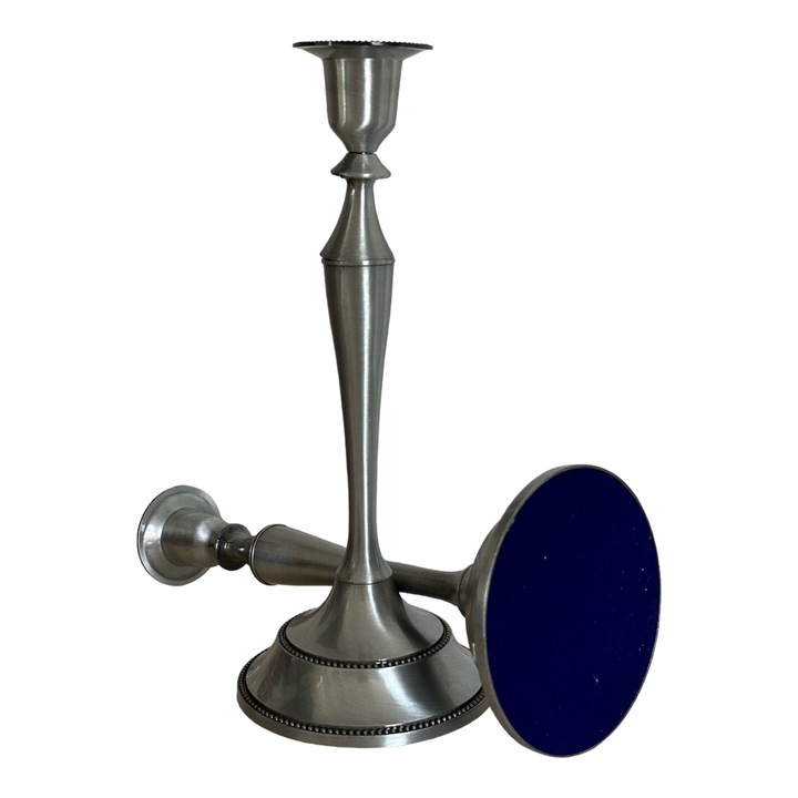 Set 2 Suporturi Lumanare, argintiu vintage, Alpaca, 24x10 cm