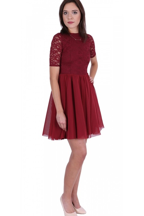 Rochie maron din tul cu partea de sus din dantela John Zack