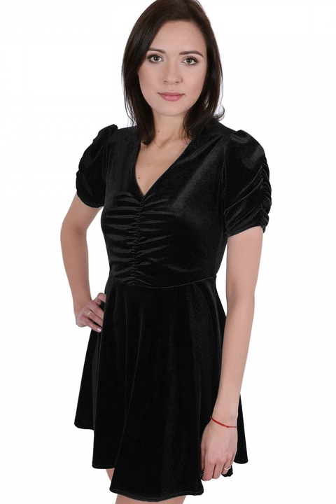 Rochie neagra din catifea cu pliuri JOHN ZACK