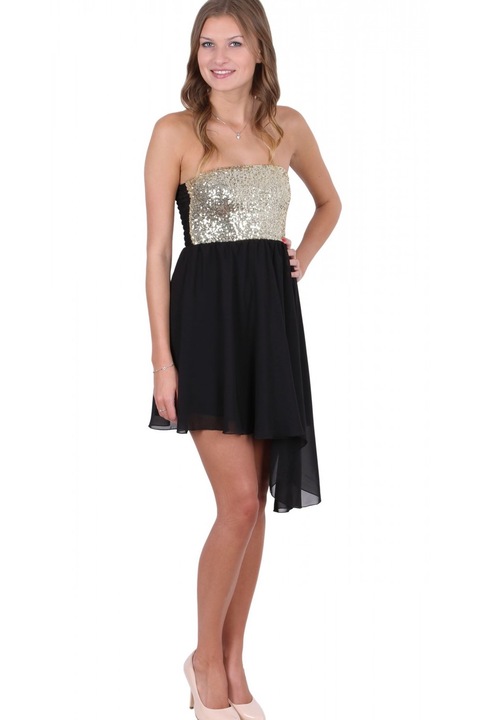 Rochie mini din sifon negru cu paiete John Zack