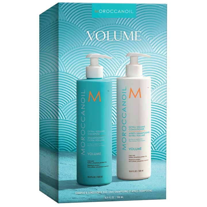 Комплект Moroccanoil Duo: Шампоан, 500 мл + Балсам, 500 мл, За интензивен обем