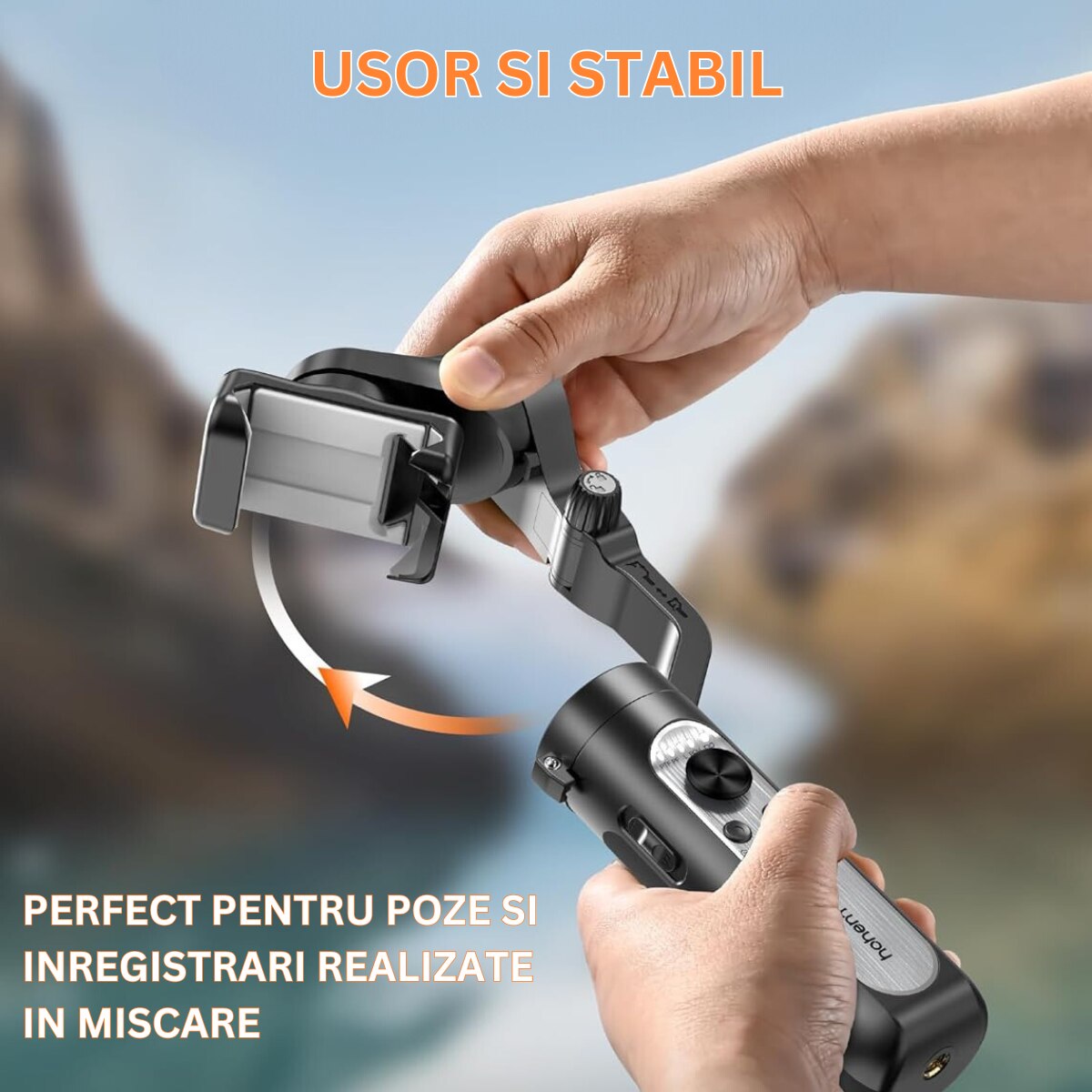 Stabilizator de imagine Gimbal, 3 axe, Upboca, Urmarire faciala smart
