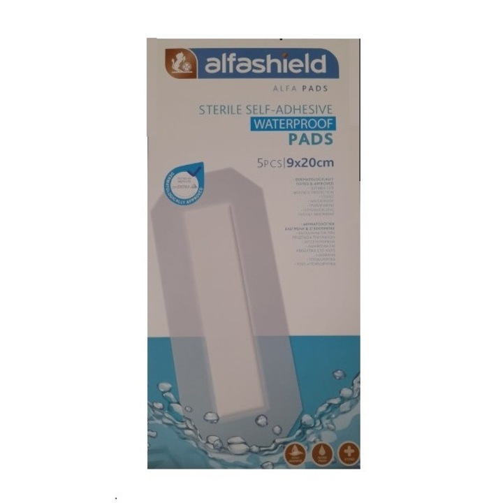 Plasturi cu tifon steril, ALFA, autoadezivi, rezistenti la apa, 5buc, 9x20 cm