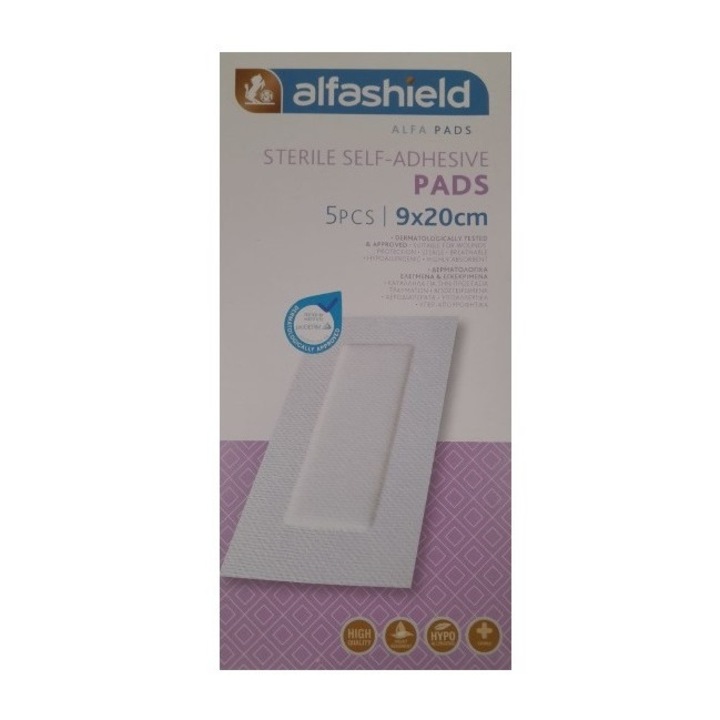 Comprese cu tifon steril, autoadezive, 9x20cm, Alfashield, 5buc