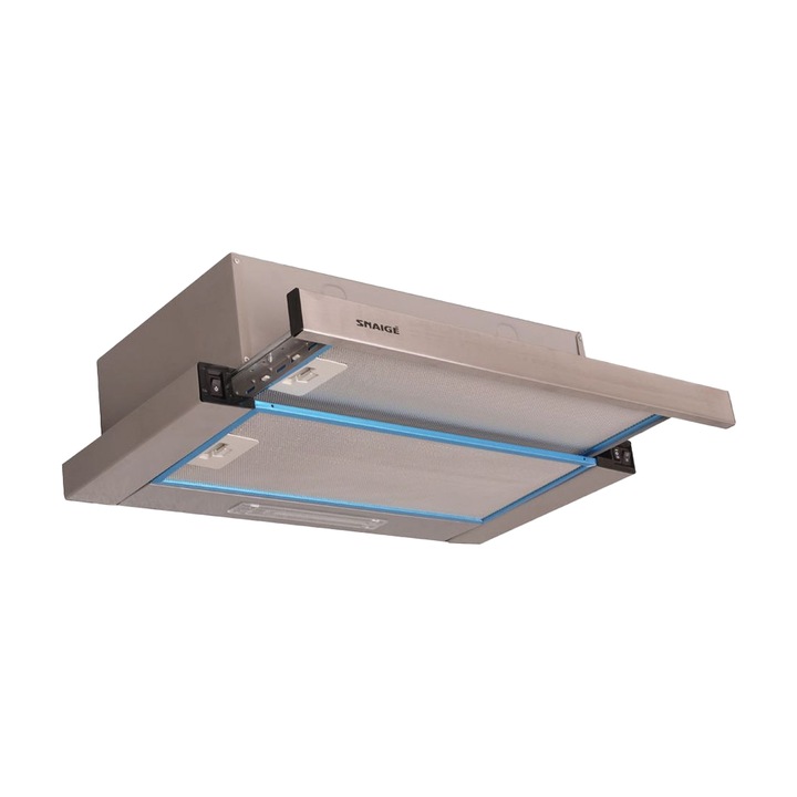 Hota incorporabila MAAN Tytan 3 60 Gest, sub mobilier 60 cm, sticla neagra, control prin gesturi, putere de absorbtie 615 m³/h, 4 viteze, nivel de zgomot 51–67 dB, iluminare LED 5W, evacuare sau recirculare, filtru metalic
