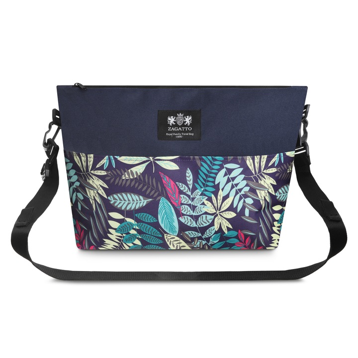 Бебешка чанта, Zagatto, Многоцветна, Тропически модел, Водоустойчива, Подвижна и регулируема презрамка, Прикрепяща се към количка, Джобове с цип, Найлон/Полиестер, 30x43x3,5 см, JUNGLE, ZG662