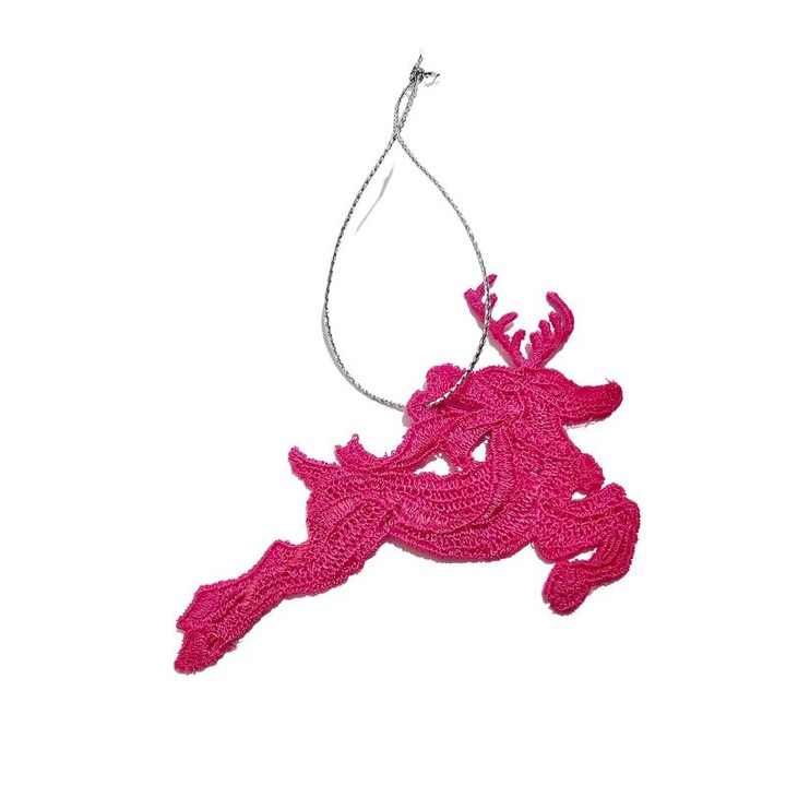 Ornament brad brodat Ren Ariale, roz