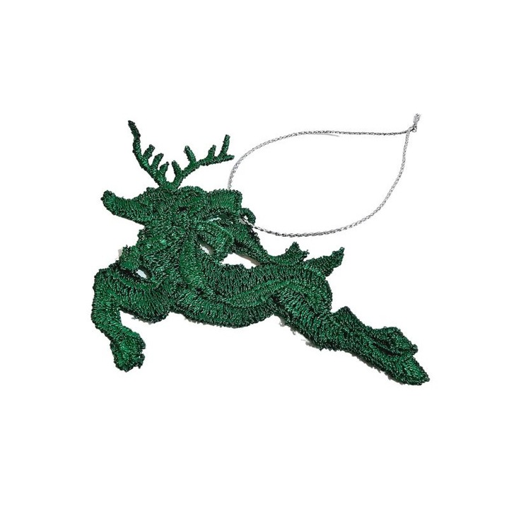 Ornament brad brodat Ren Ariale, verde