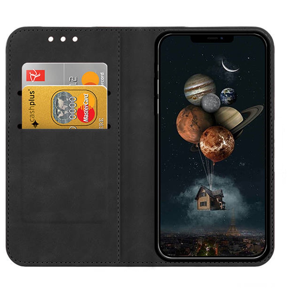 Husa compatibila cu Apple iPhone 12, COMANDO Flip Magnet, Piele ecologica, Tip carte portofel, Protectie completa, Aderenta sigura, Negru